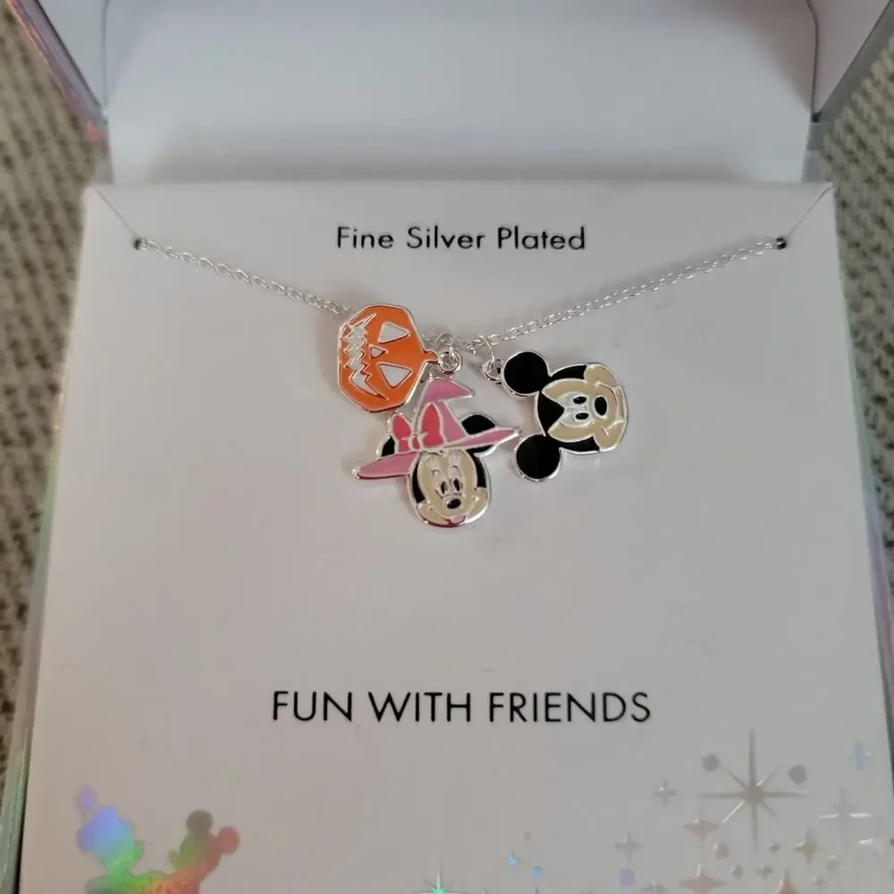 Disney Silver Plated Mickey Mouse Minnie Mouse Halloween Necklace